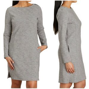 Duluth Dress Women Small Gray Navy Blue‎ Stripe Pockets 37 inches